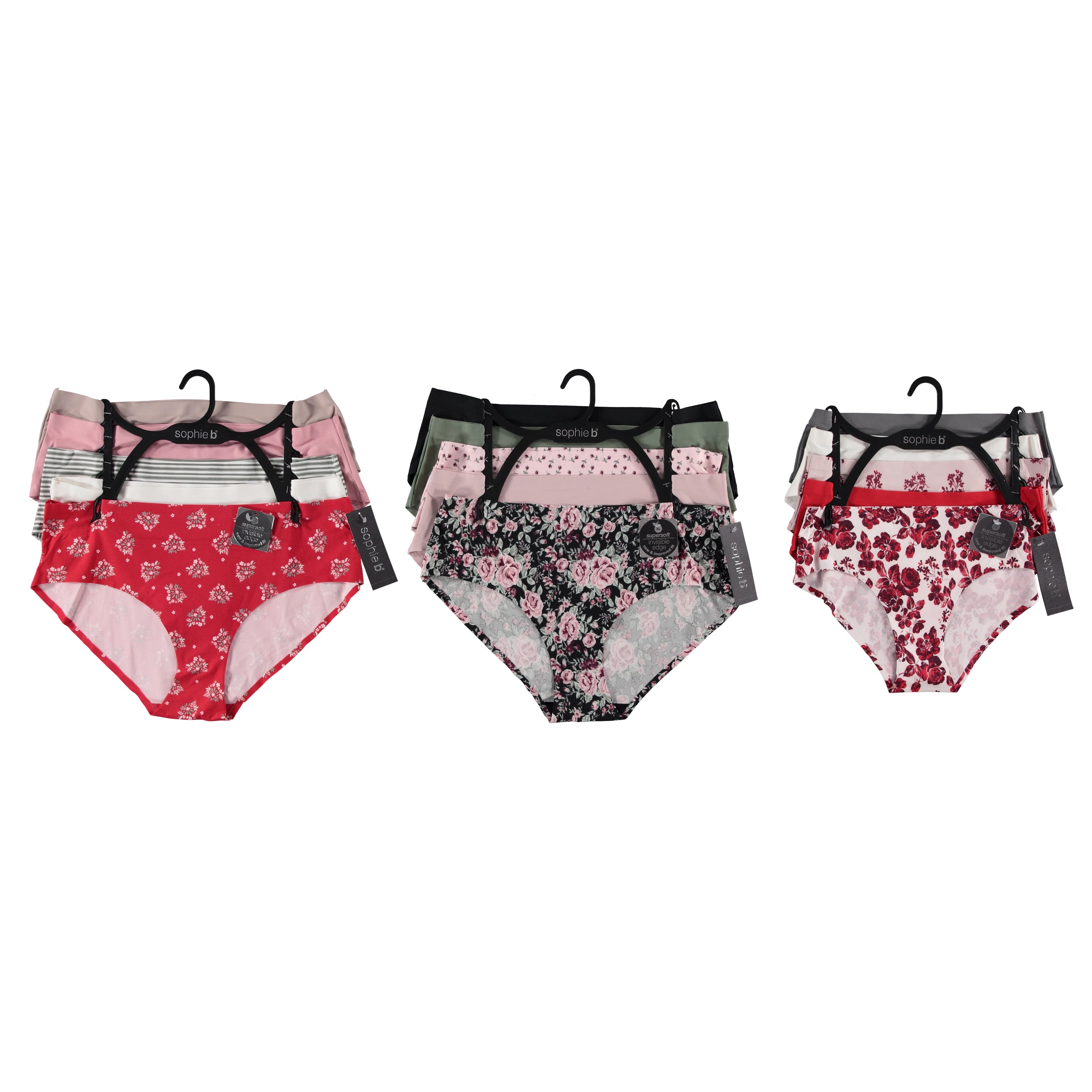 Sophie B Women 5 Pack Softee Hipster - Assorted Styles & Colors Each on Hanger & Tag to Case (SBSS5)