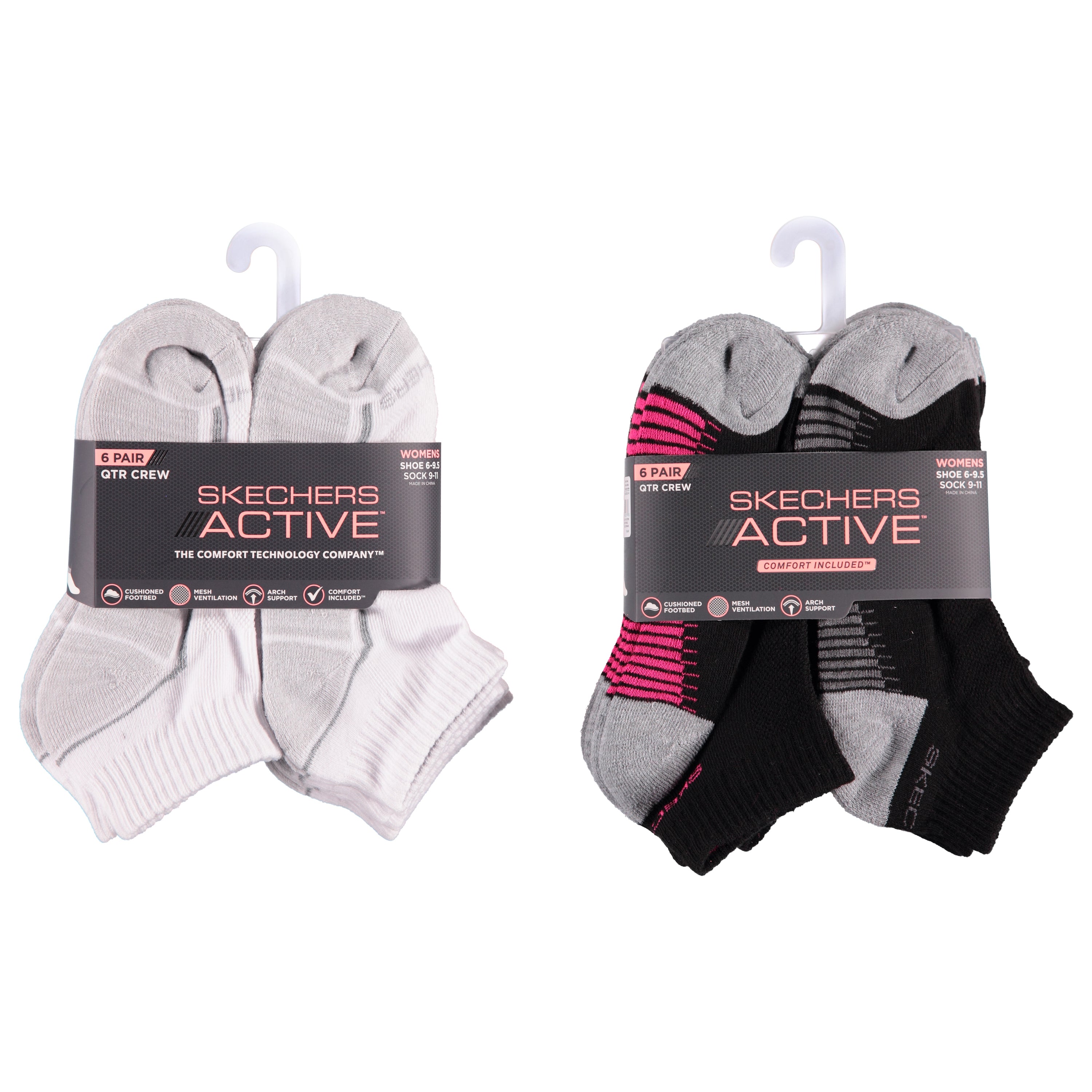 Skechers Ladies 6 Pack Quarter Socks - Assorted Colors & Designs (SKLQ6)