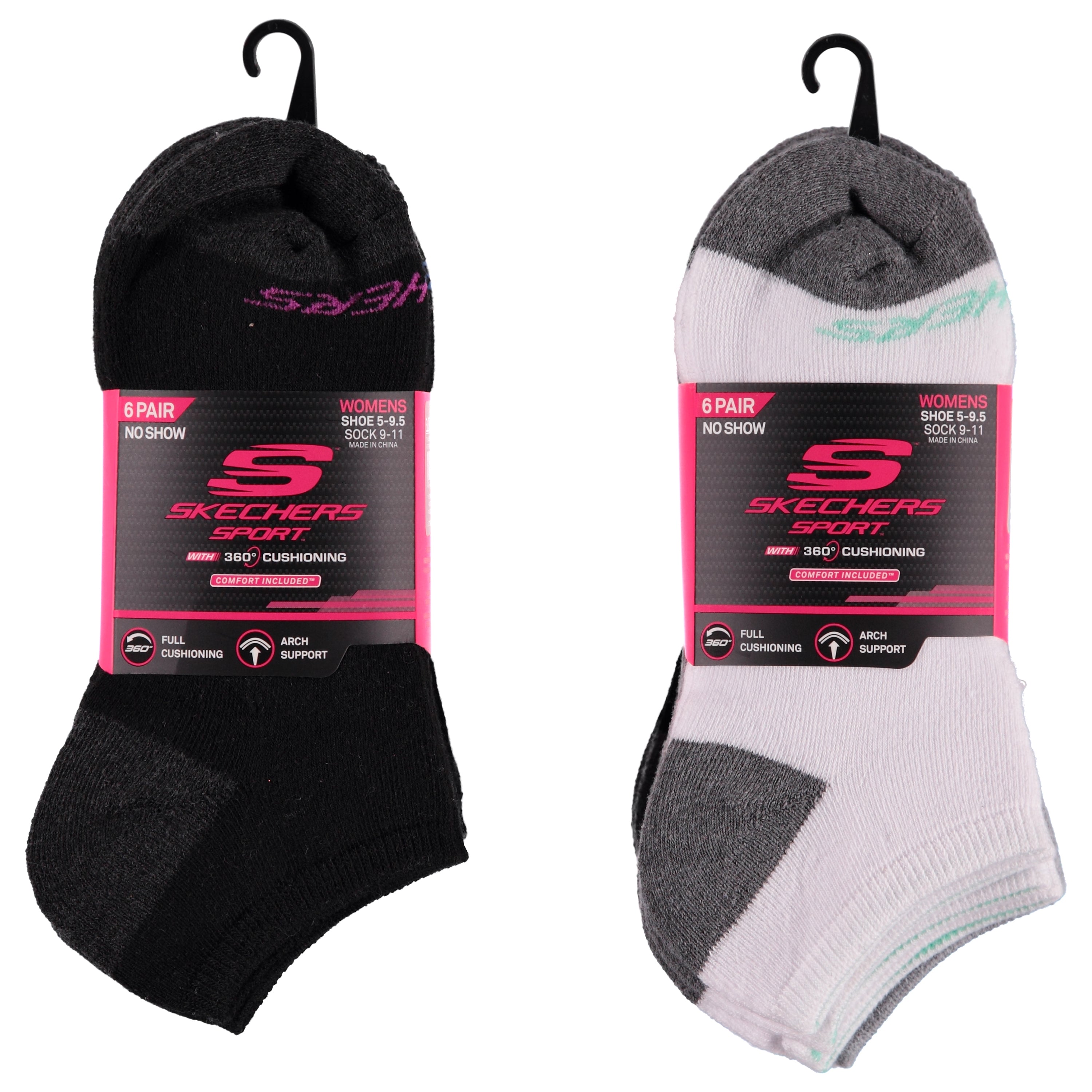 Skechers Ladies 6 Pack Full Cushion No Show Socks - Assorted Colors & Designs (SKLSS6)