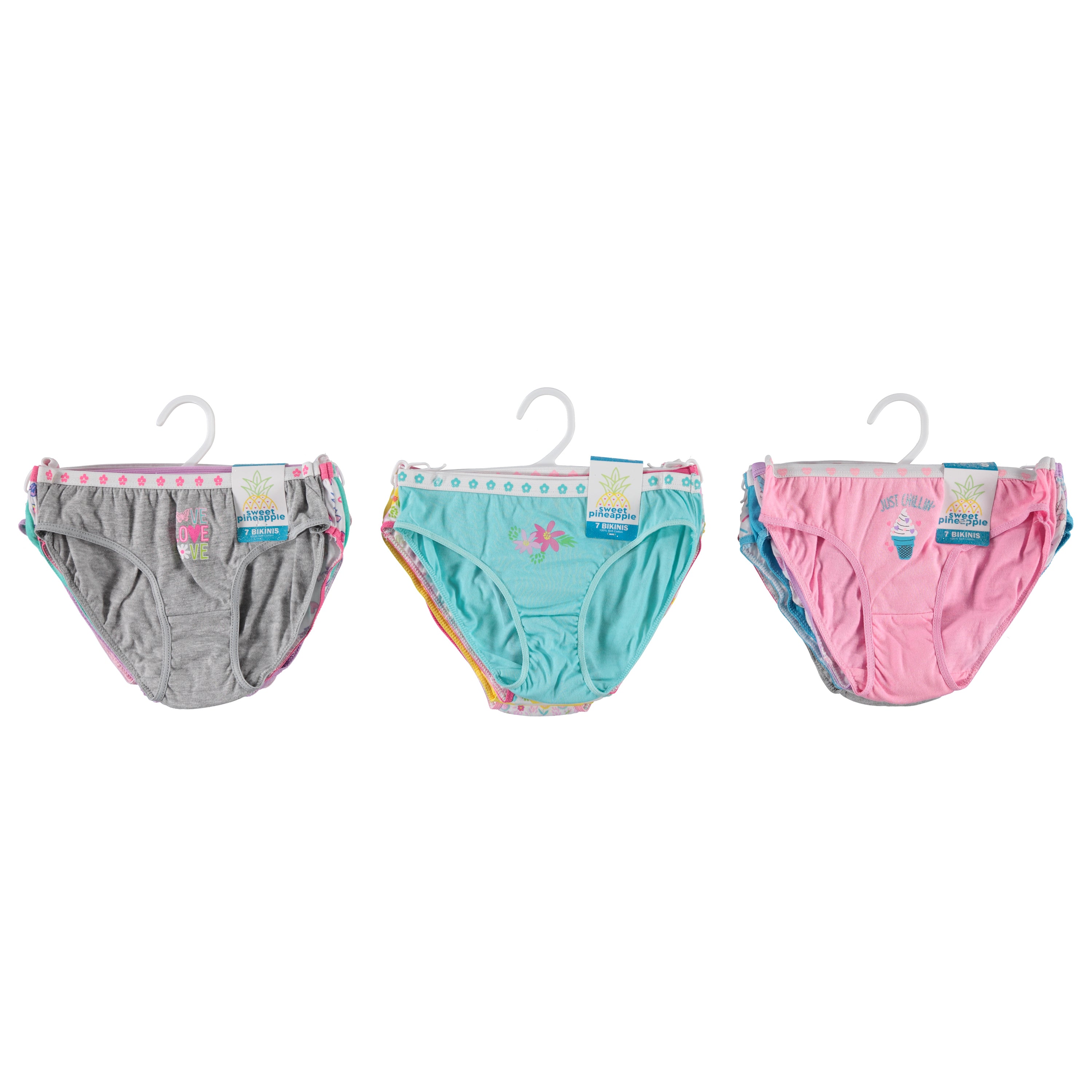 Sweet Pineapple Girls 7 Pack Cotton Bikini - Assorted Colors & Sizes (SPGBK7)