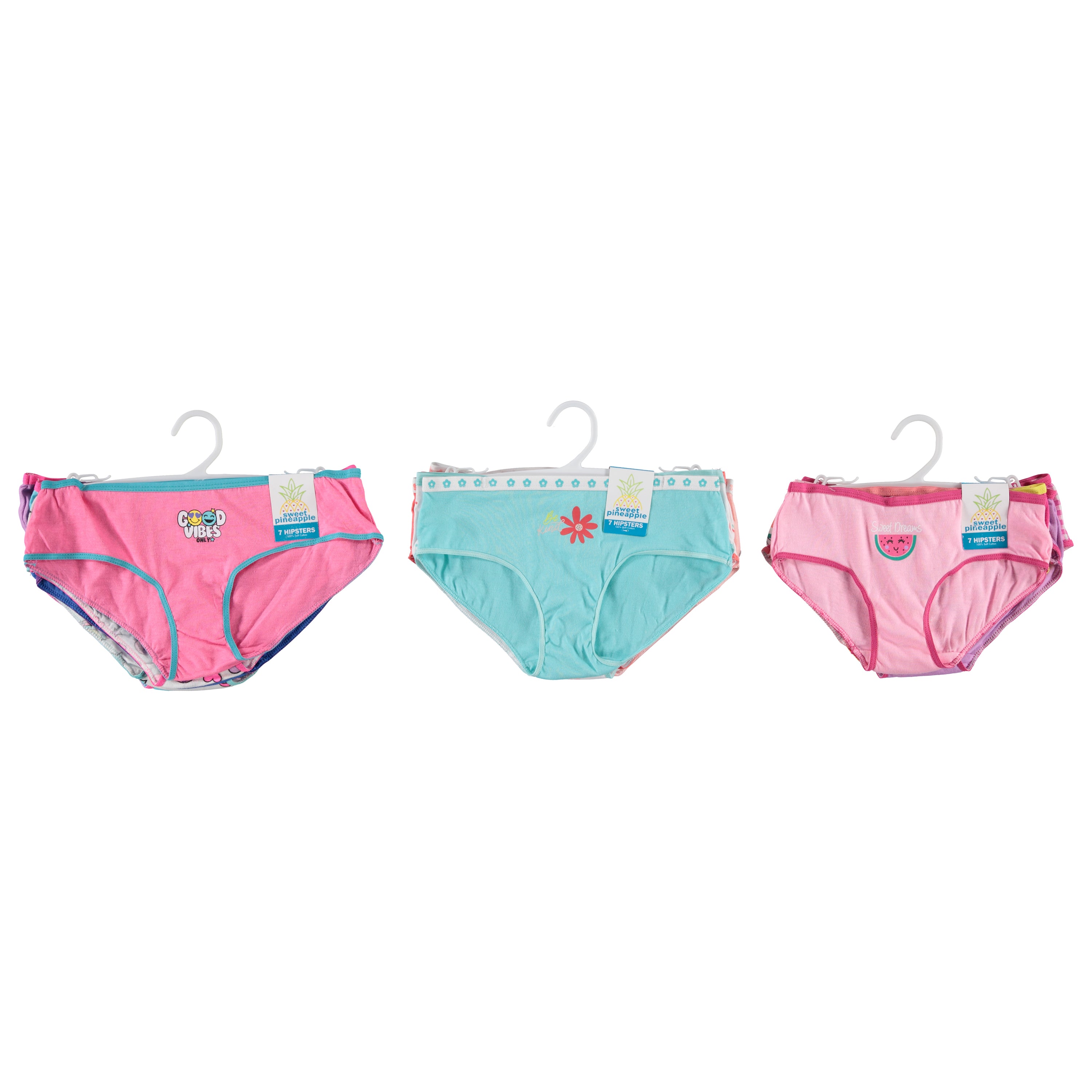 Sweet Pineapple Girls 7 Pack Cotton Hipster - Assorted Colors & Sizes (SPGHP7)