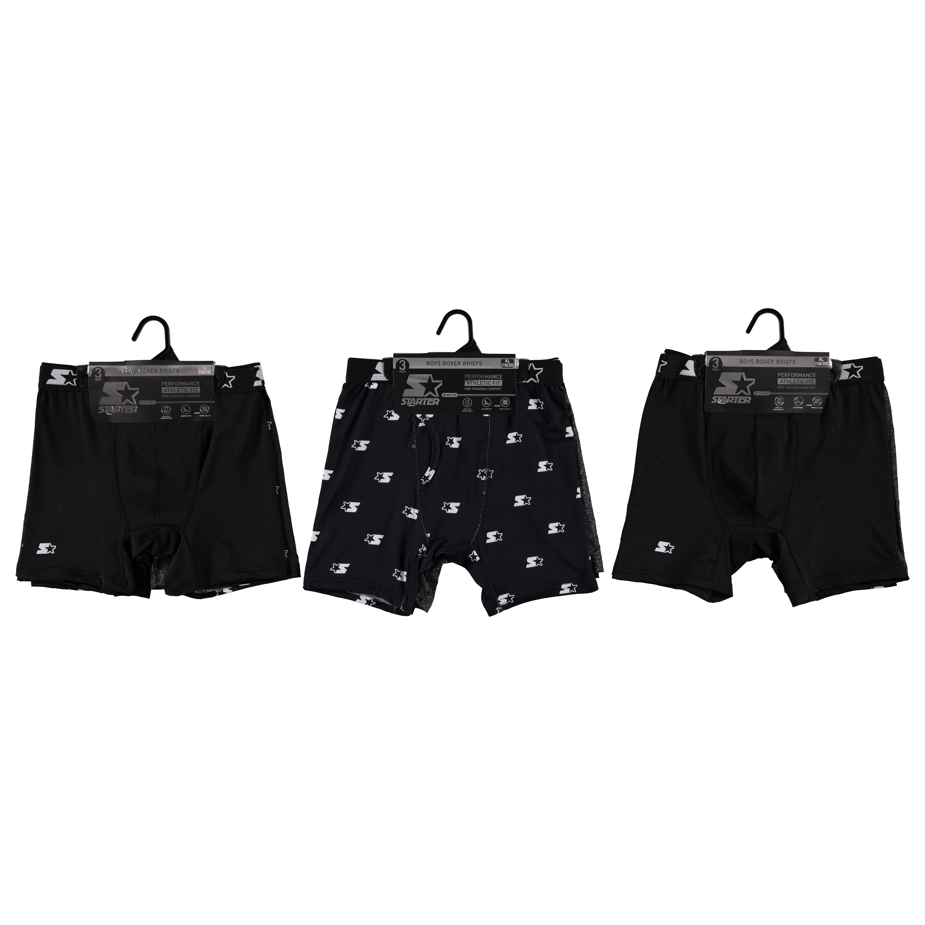 Starter Boys 3-Pack Performance Poly Boxer Briefs, Assorted Colors and Sizes (STB5073)