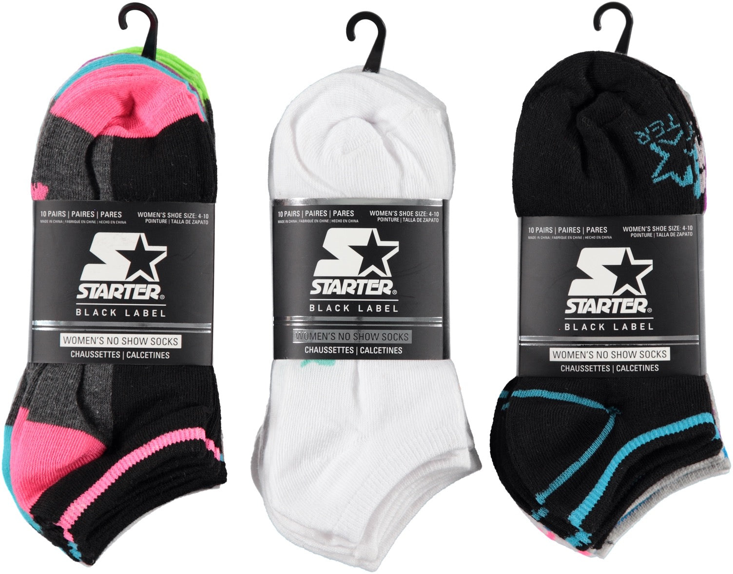 Starter Ladies 10-Pack Non-Cushion No-Show Socks, Assorted Colors (STLNS10)