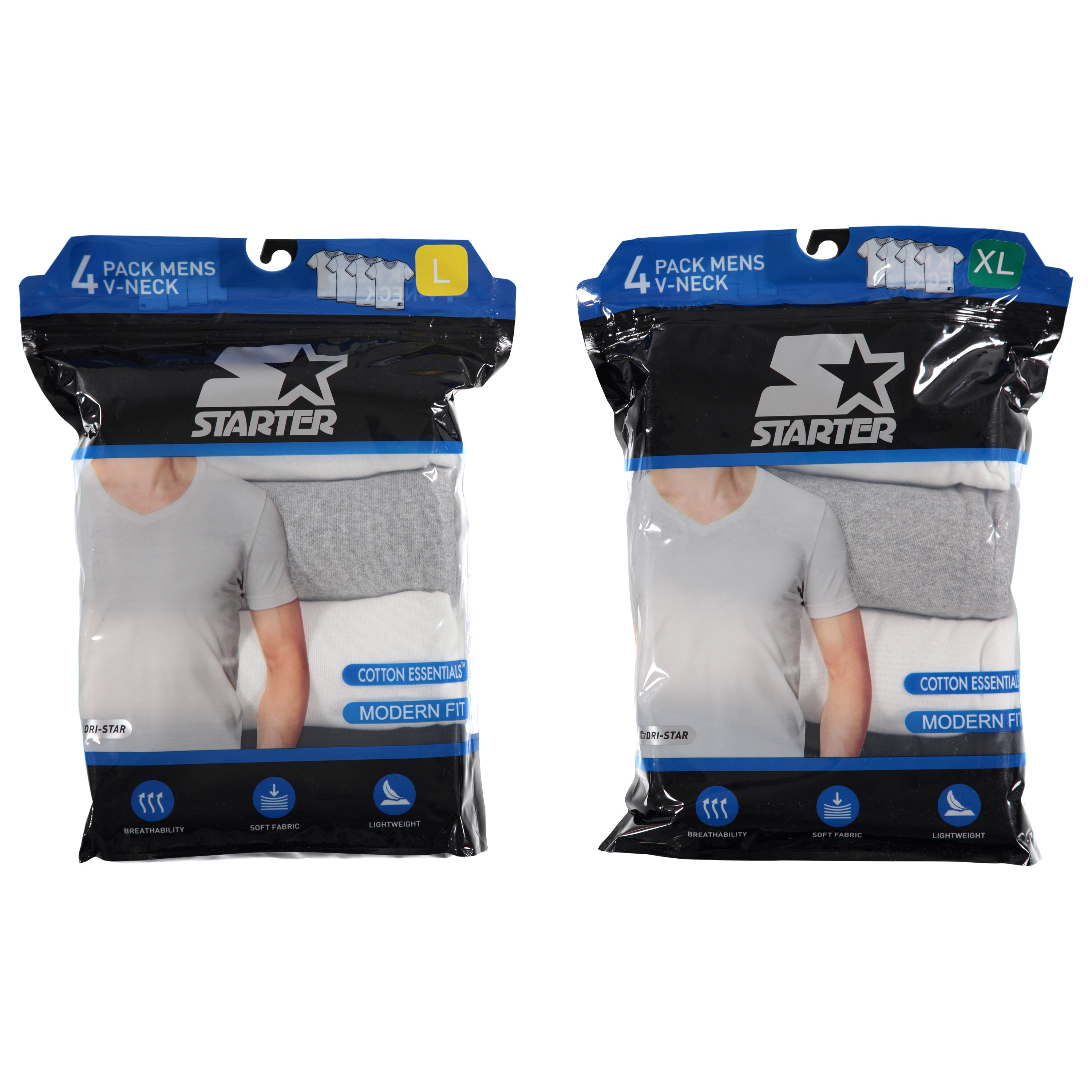 Starter Men's 4 Pack Cotton White & Colors Knit V Tee in Bag - S-XL to Case (STM7184)