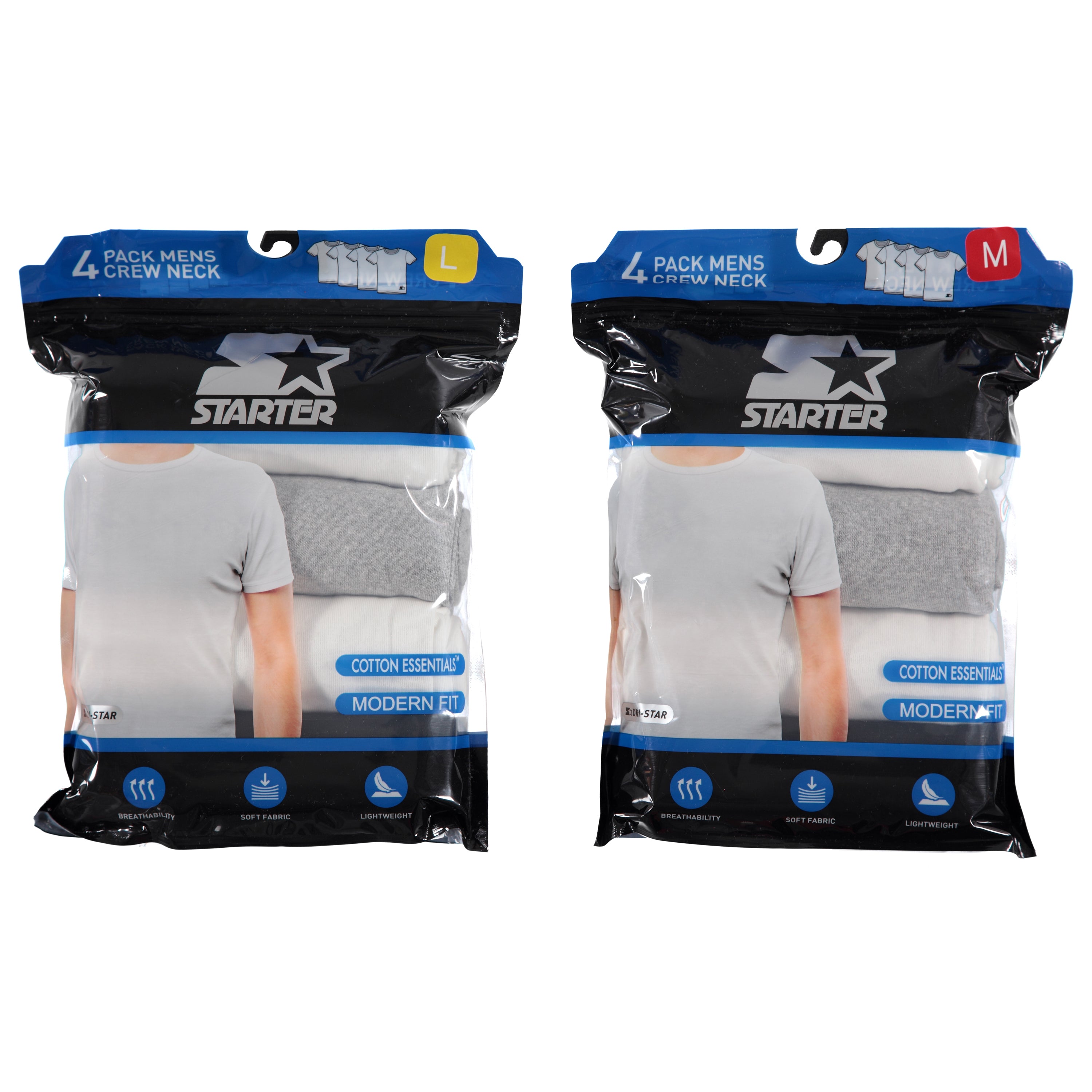 Starter Men's 4 Pack Cotton White & Colors Knit Crew Tee in Bag - S-XL to Case (STM7194)