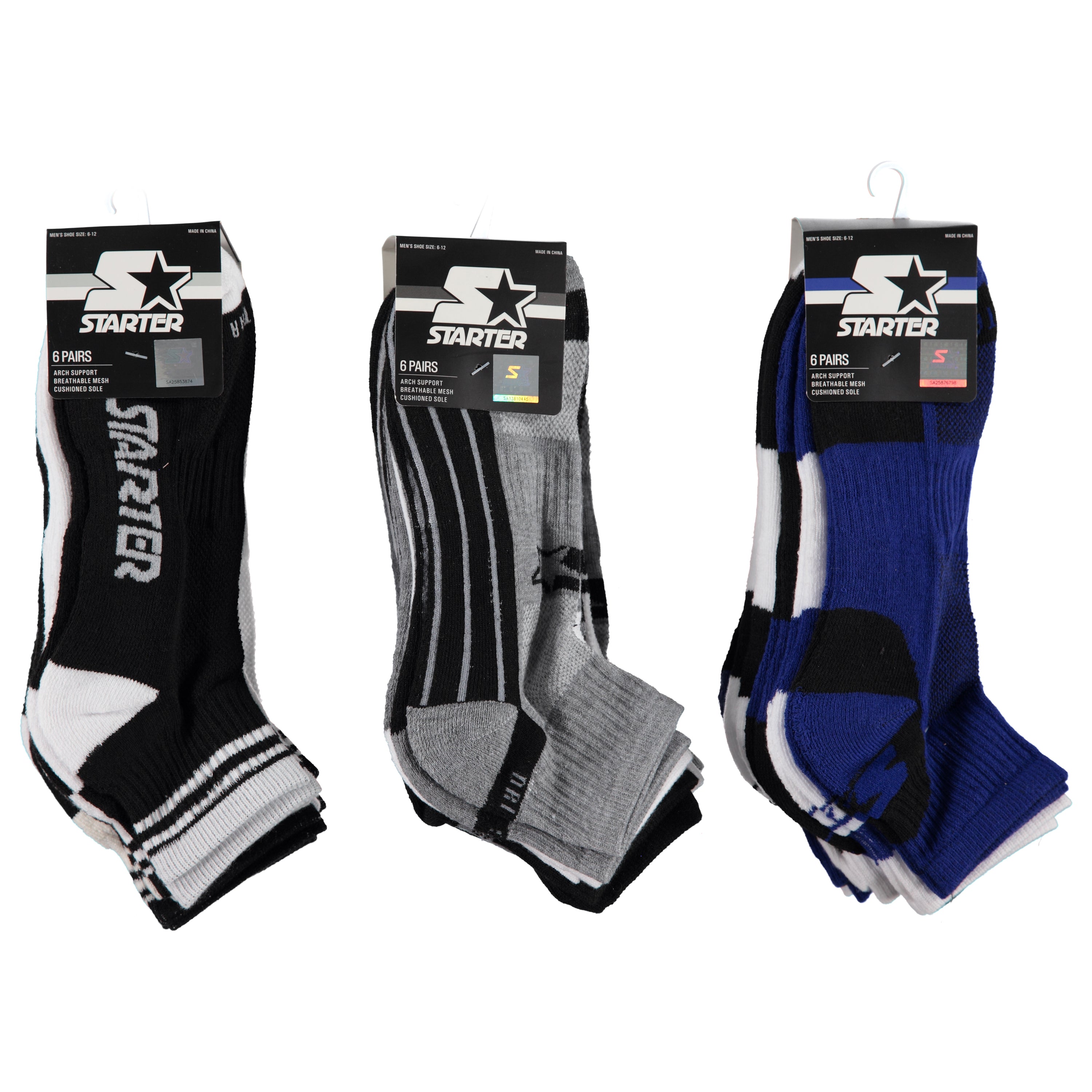 Starter Mens Sport 6 Pack Cushion Quarter Socks - Assorted Colors To Case 10-13 (STMQ6)