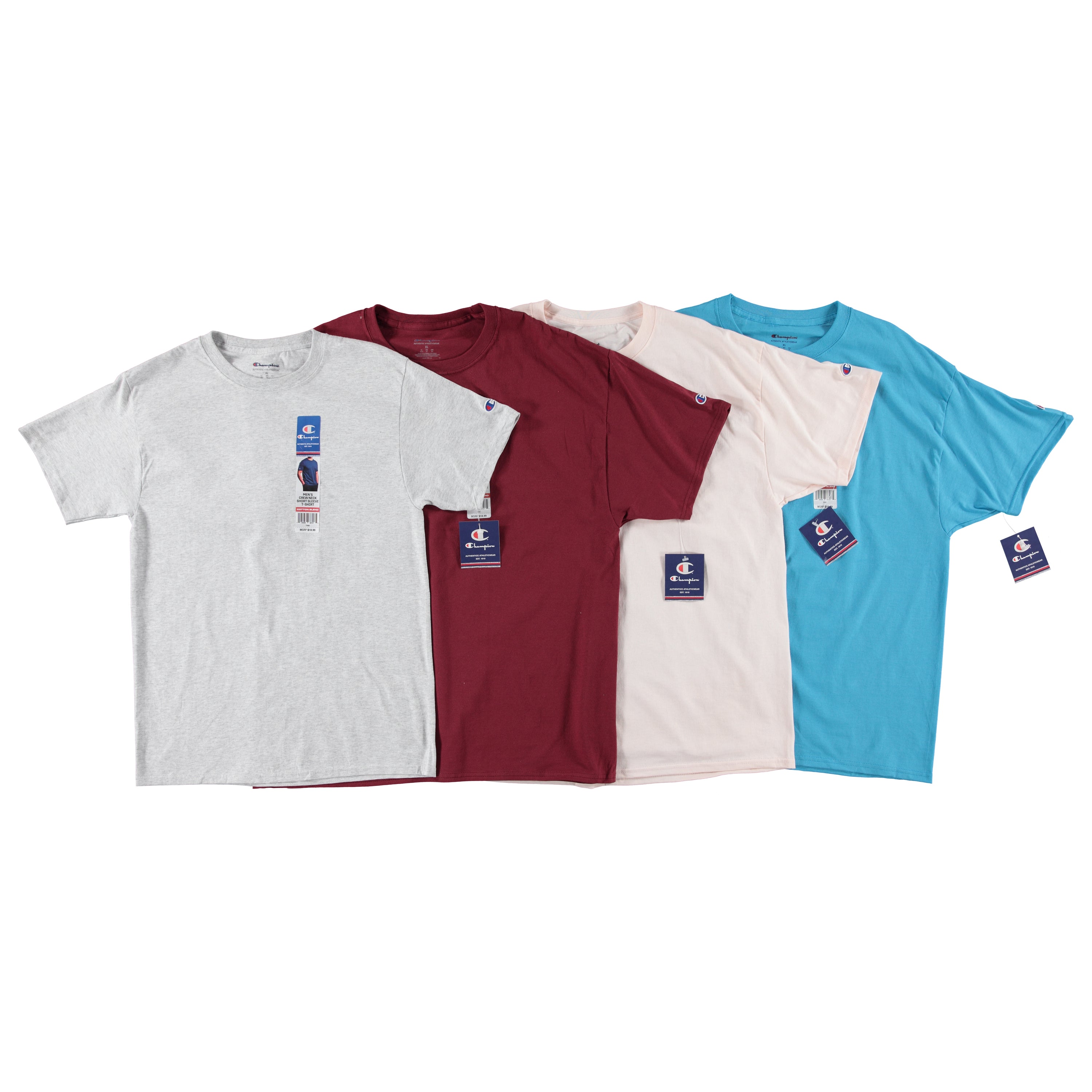 Champion Men's Cotton Crew Neck Tee Short Sleeves with Logo - Assorted Colors & Assorted Sizes S-2XL to Case (T425)