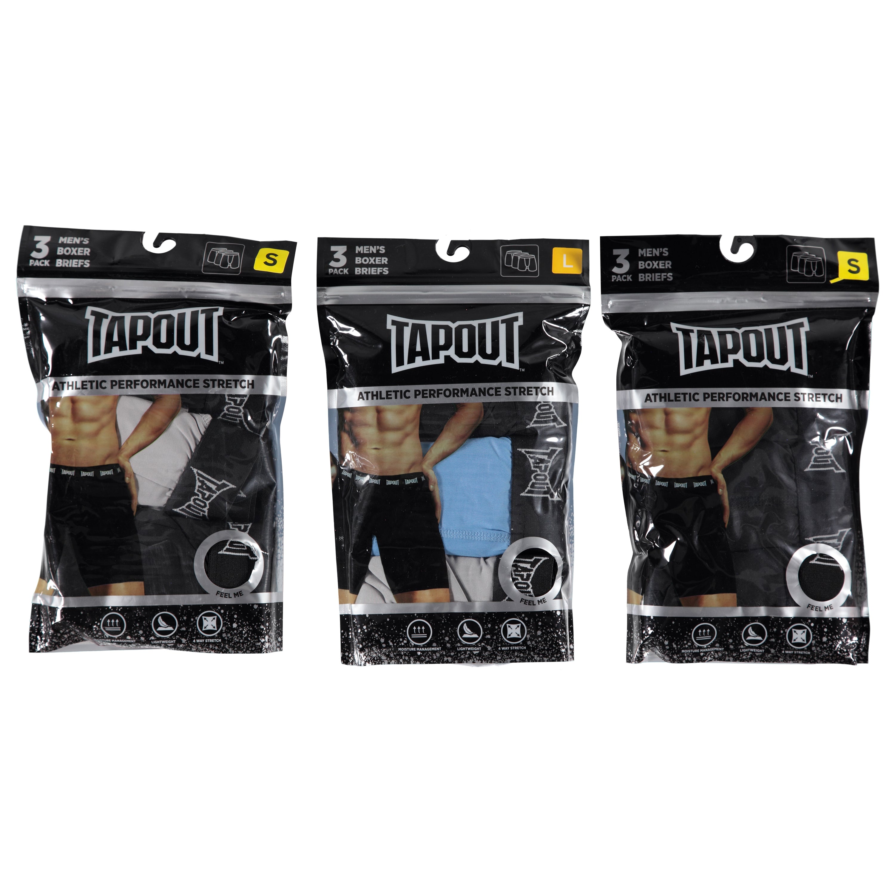 Mens Tapout 3 Pack Knit Poly Boxer Briefs - Assorted Colors & Sizes S-2X (TOMW3BX)