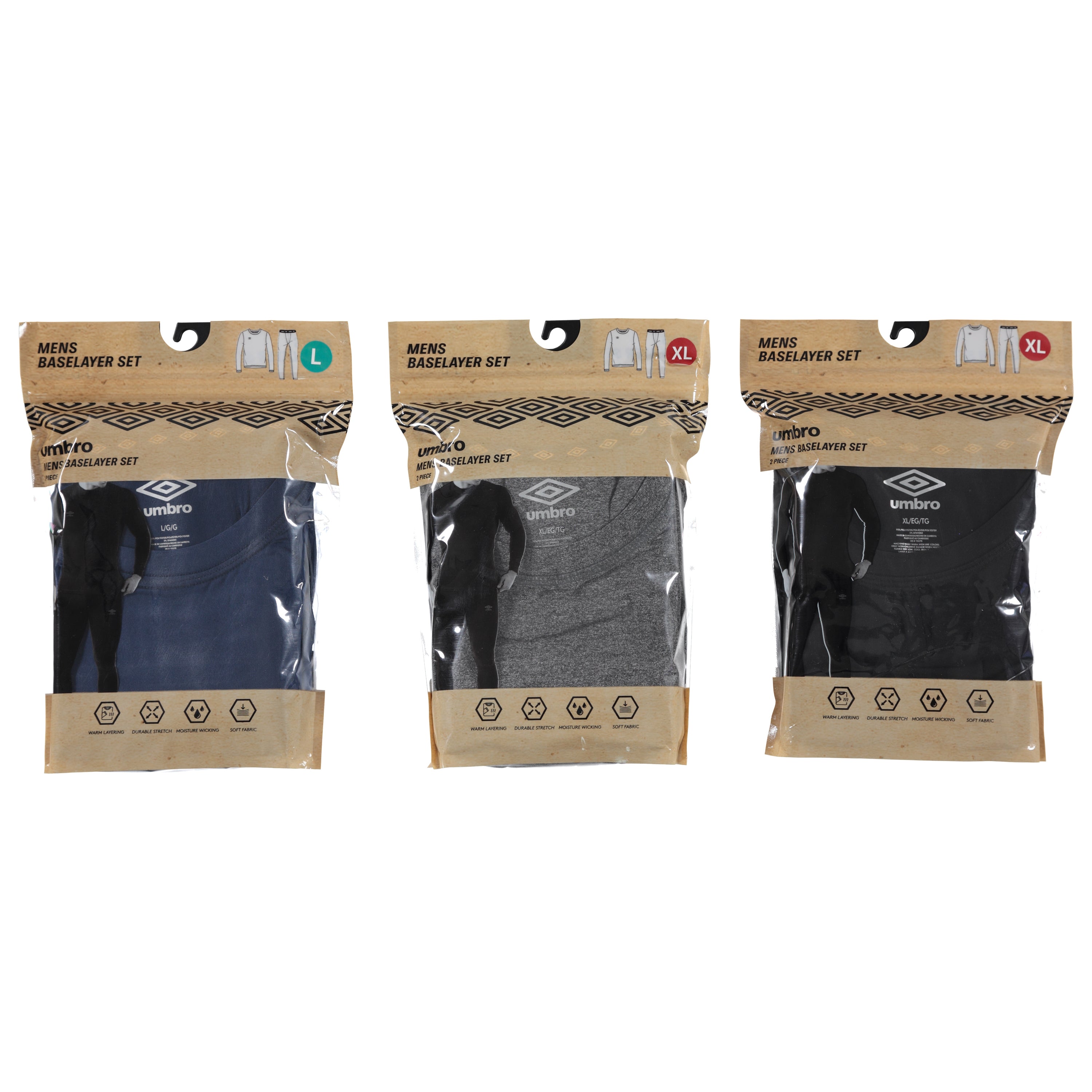 Umbro Men's 2-Piece Brushed Base Layer Sets, Assorted Colors and Sizes (UMM4969)