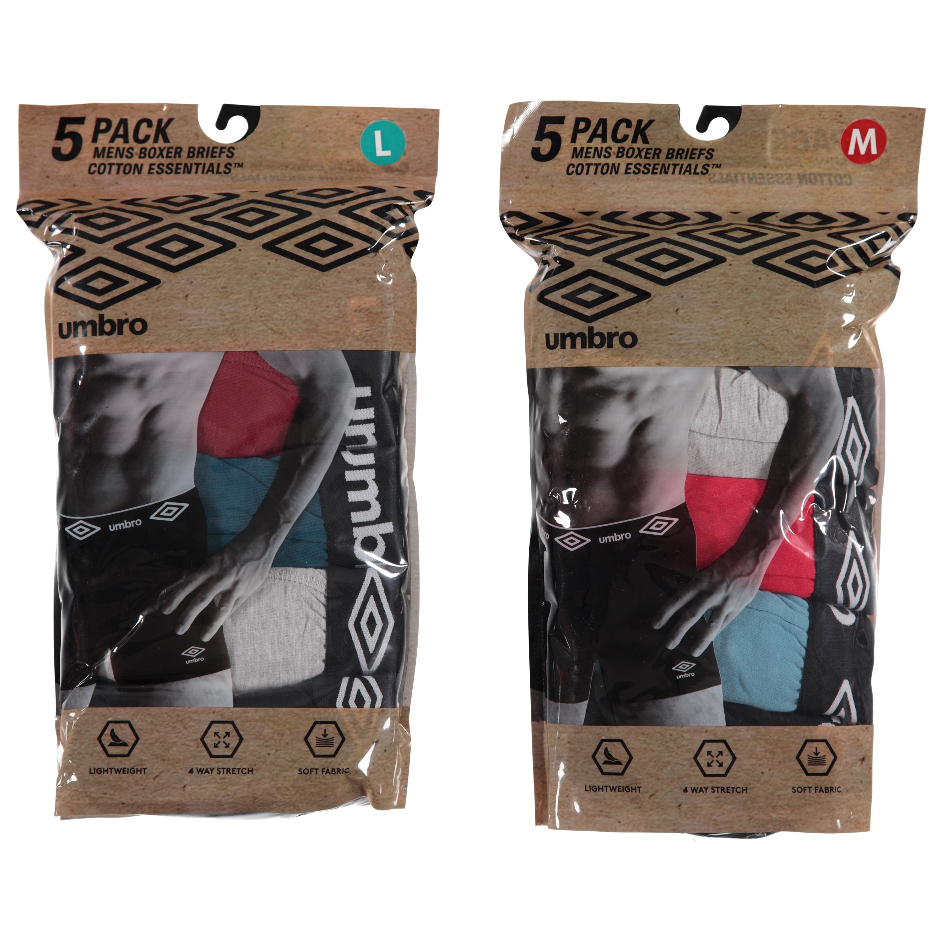 Umbro Men's 5-Pack Cotton Knit Boxer Briefs, Assorted Colors and Sizes S-XL (UMM8095)