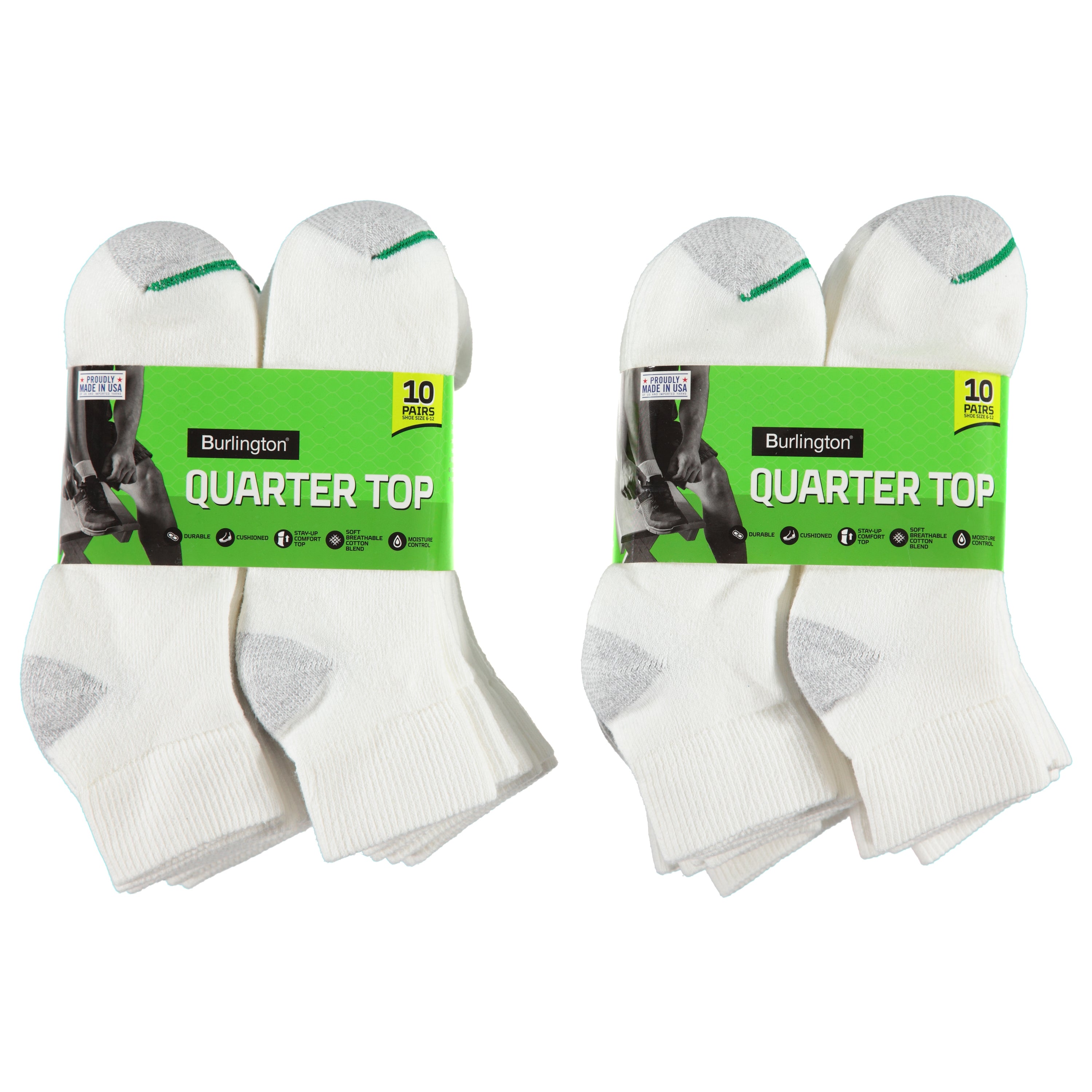 Burlington Mens 10 Pack White Cushion Quarter Socks (US18714AZ)