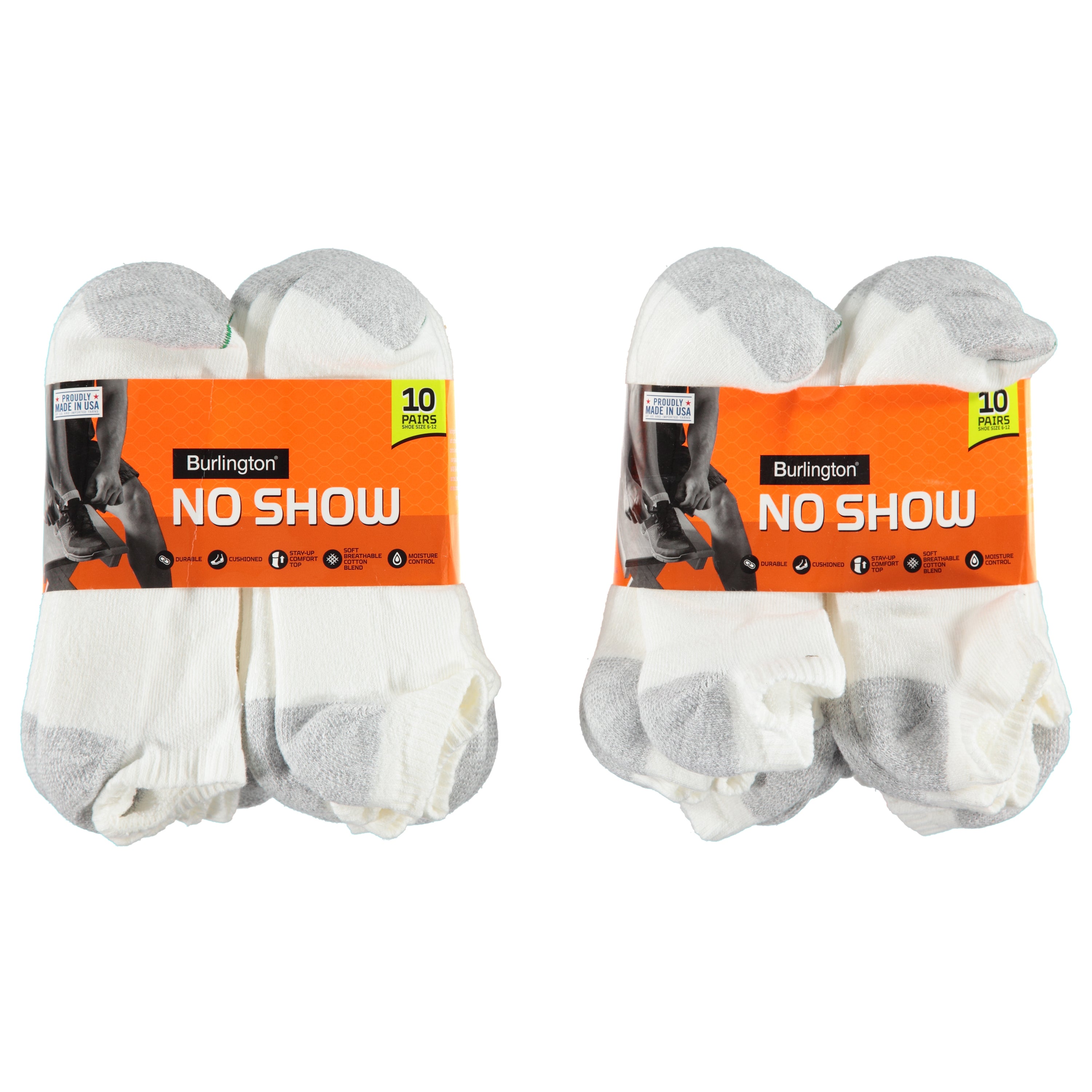 Burlington Mens 10 Pack White Cushion No-Show Socks (US18715AZ)