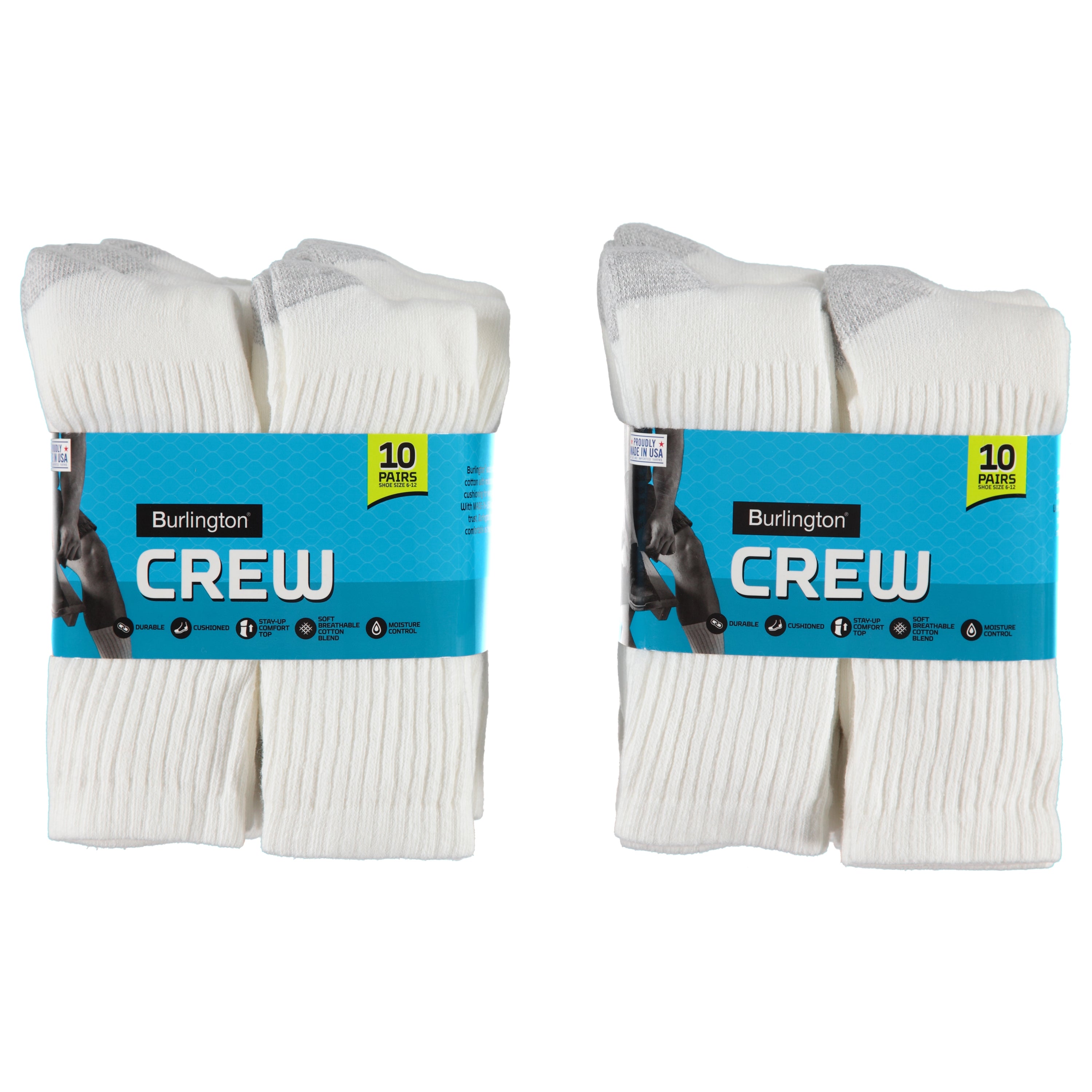 Burlington Mens 10 Pack White Cushion Crew Socks - White (US38275AZ)