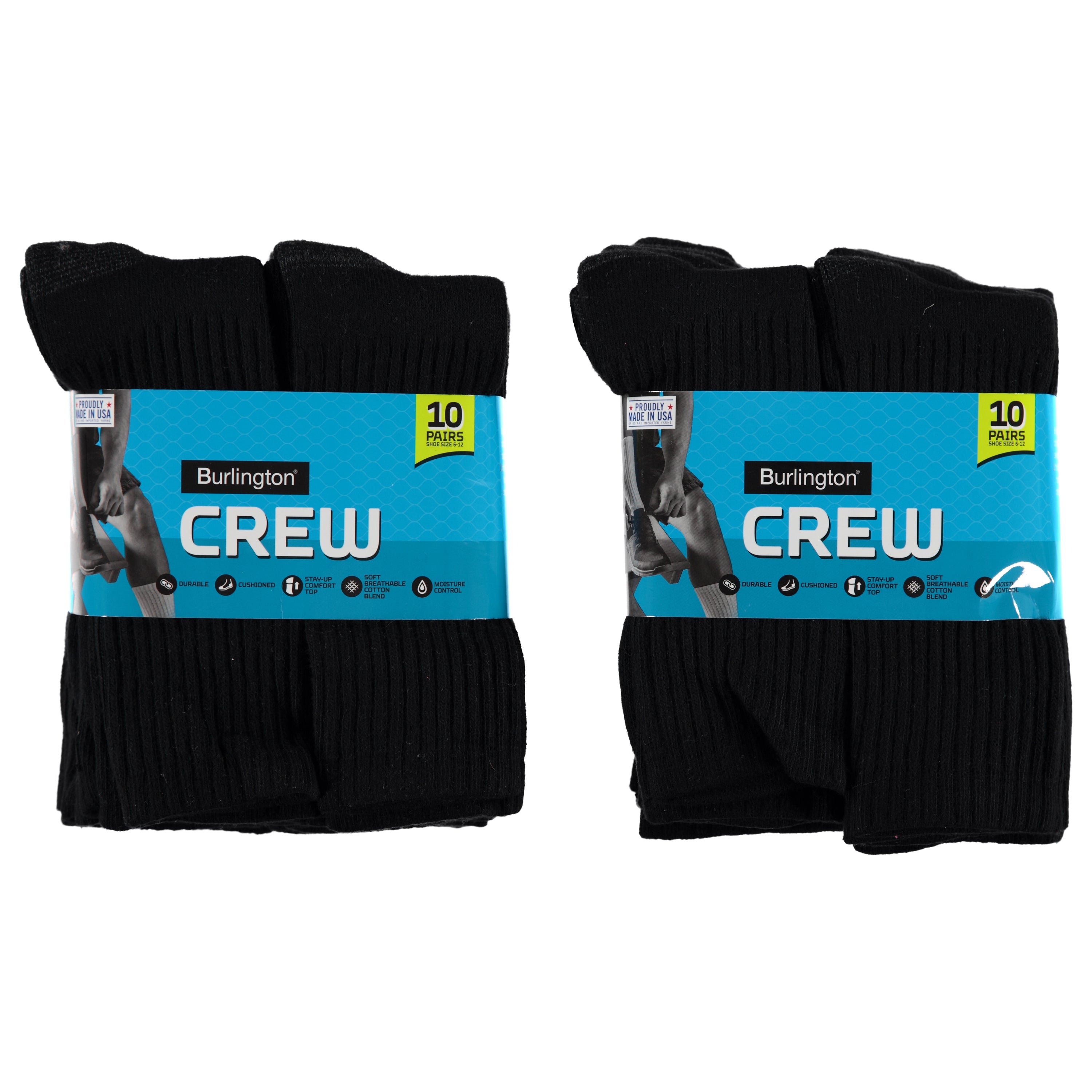 Burlington Mens 10 Pack White Cushion Crew Socks - Assorted Colors To Case (US38275AZ)
