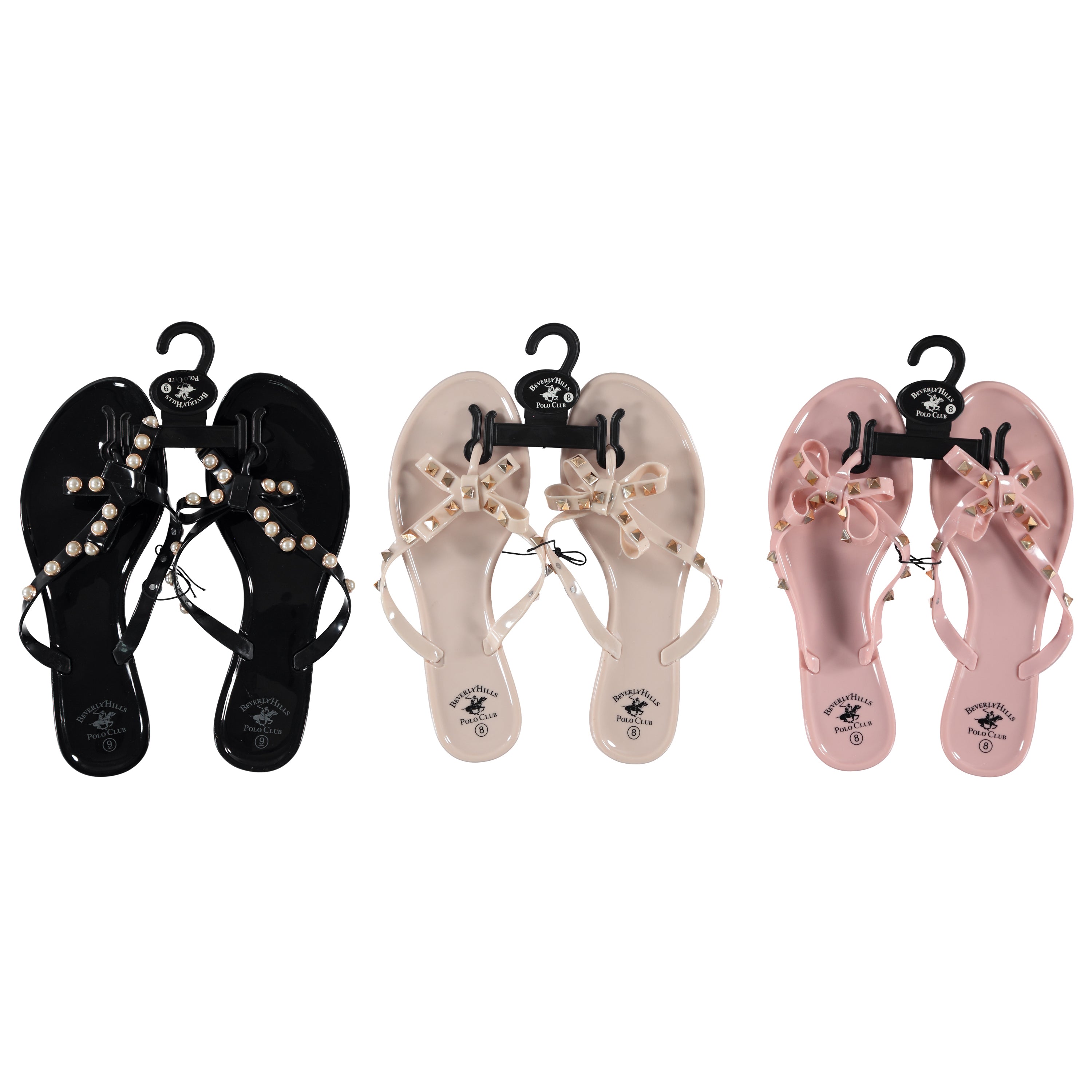 BH Polo Women Jelly Sandal with Soft Flat Bottom & Studs - Assorted Colors & Sizes 6-11 to Case (VAL-LUNA)