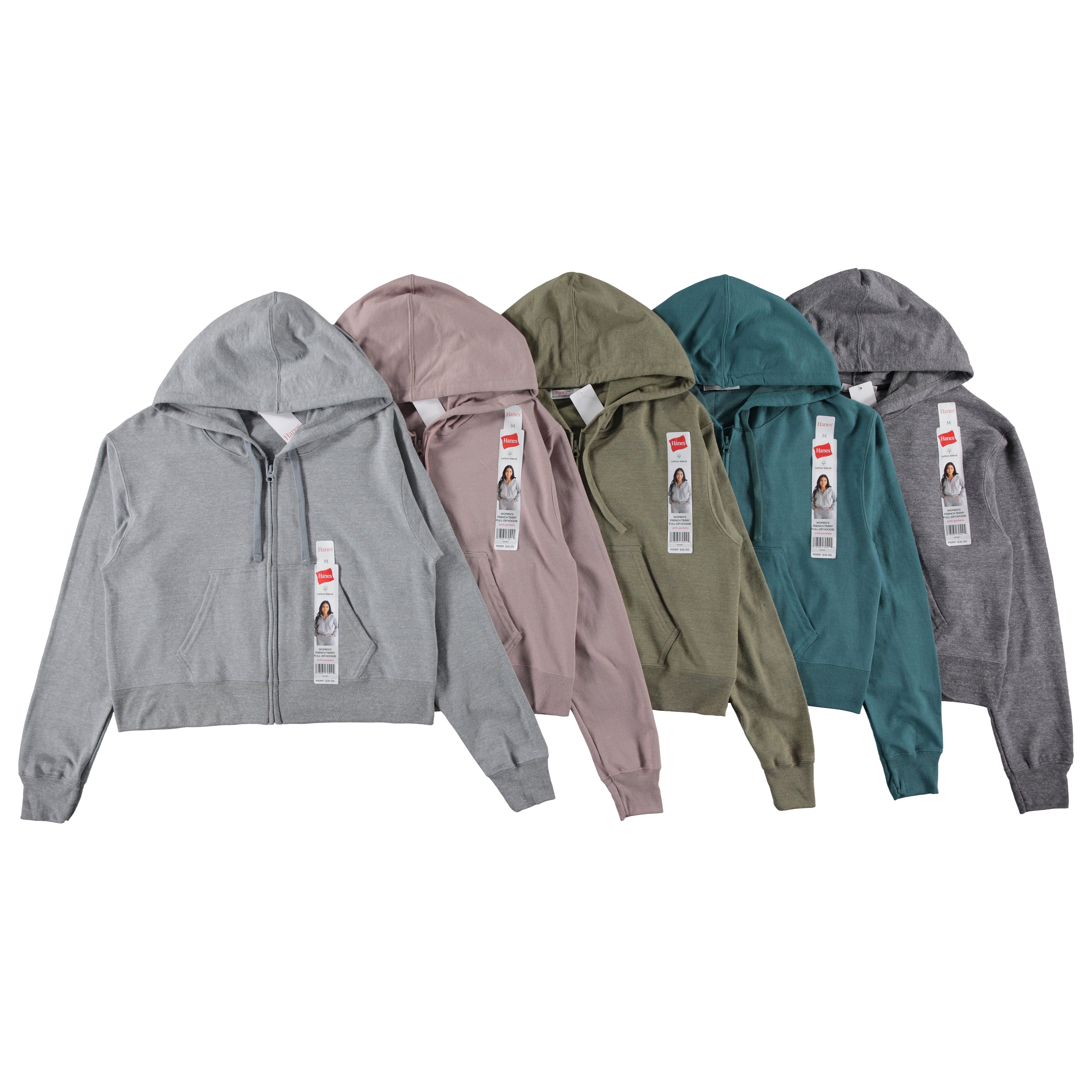 Hanes Women's French Terry Full Zip Hoodie Sweatshirt - Assorted Colors & Sizes S-2XL to Case (WFT587)