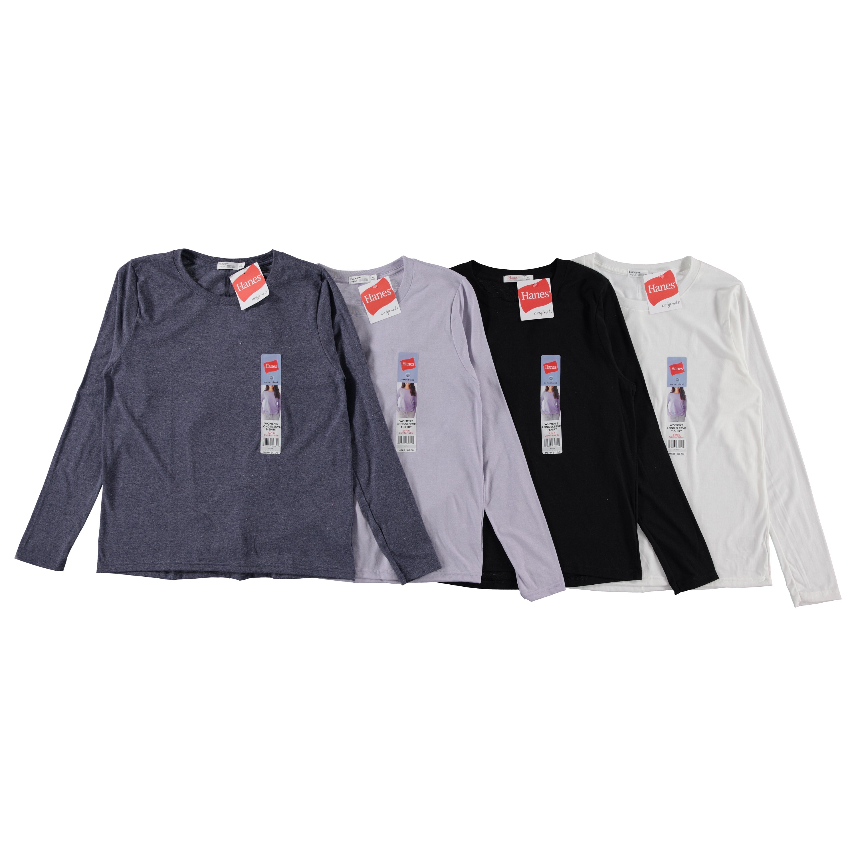 Hanes Women Long Sleeve Triblend Rayon Crew Neck Tee - Assorted Colors & Sizes S-2XL to Case (WHT618)