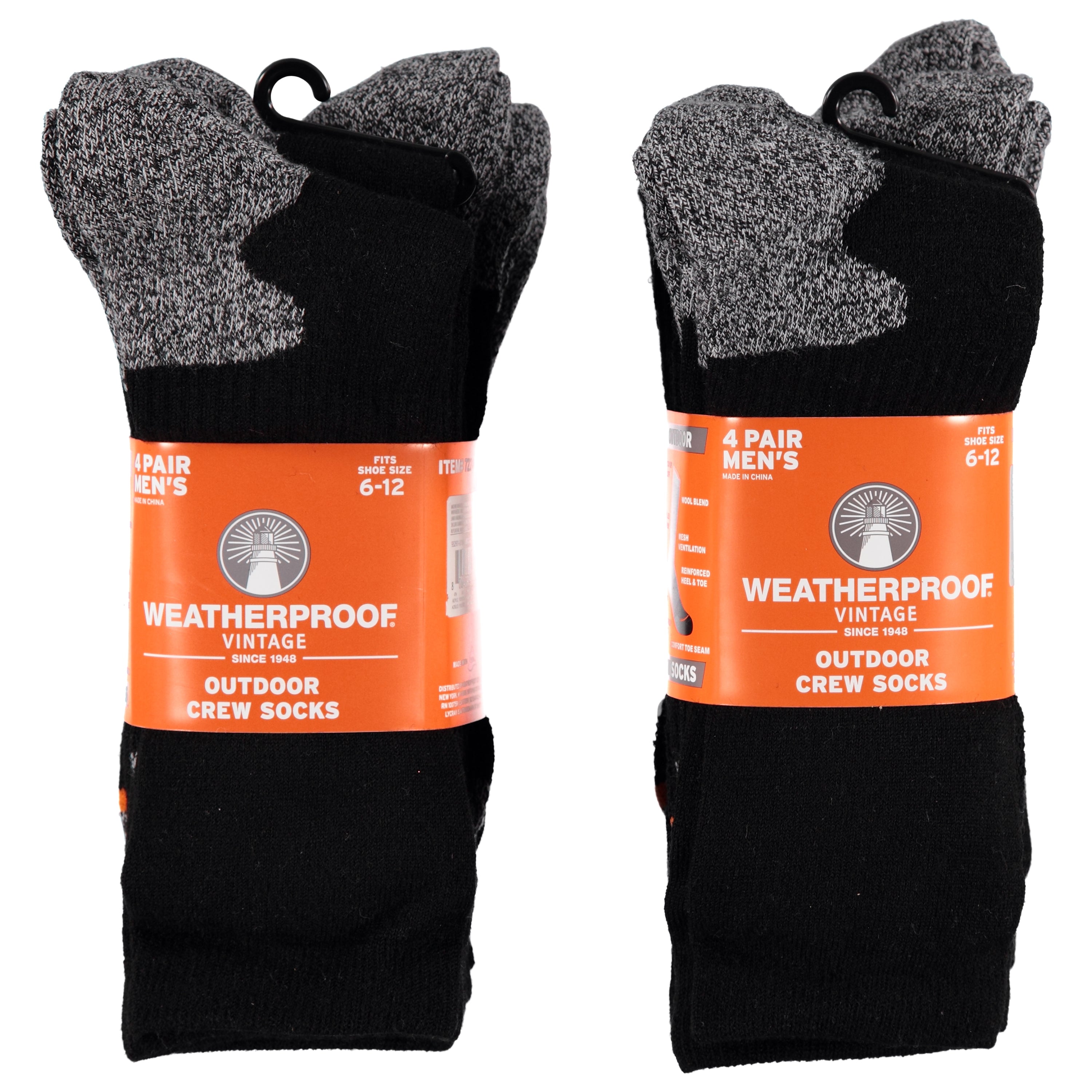 Weatherproof 4 Pack Full Terry Wool Crew Sock - Assorted Colors 10-13 (WP117909)