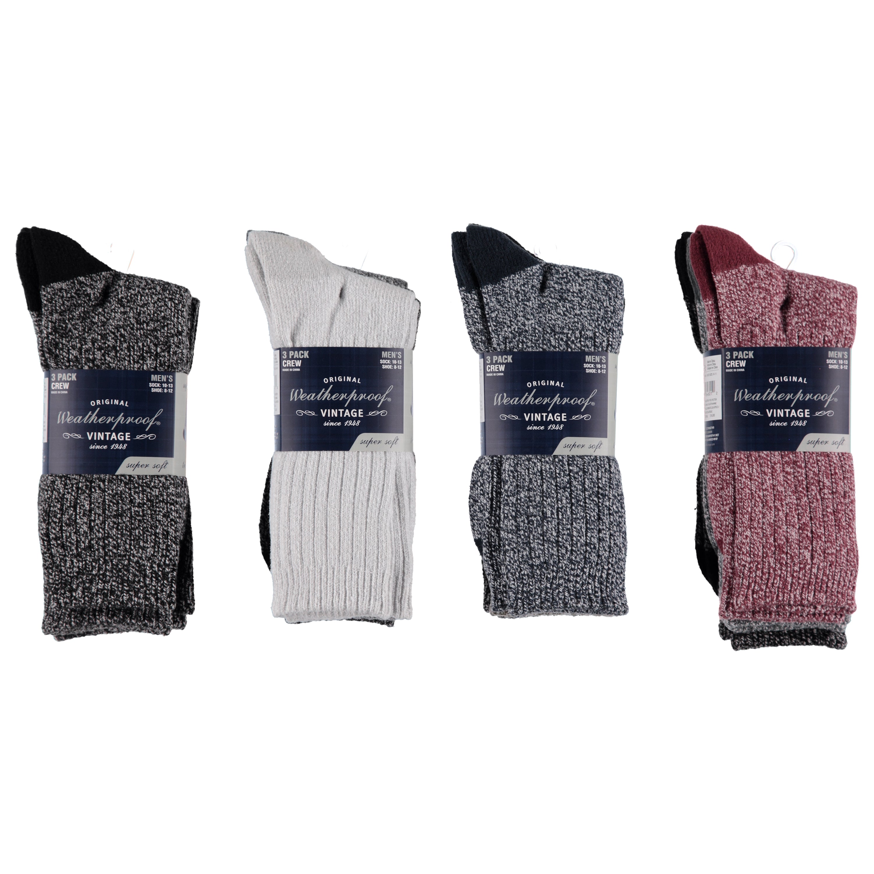 Weatherproof 3 Pack Super Soft Boot Crew Sock - Assorted Colors 10-13 (WPV116141)