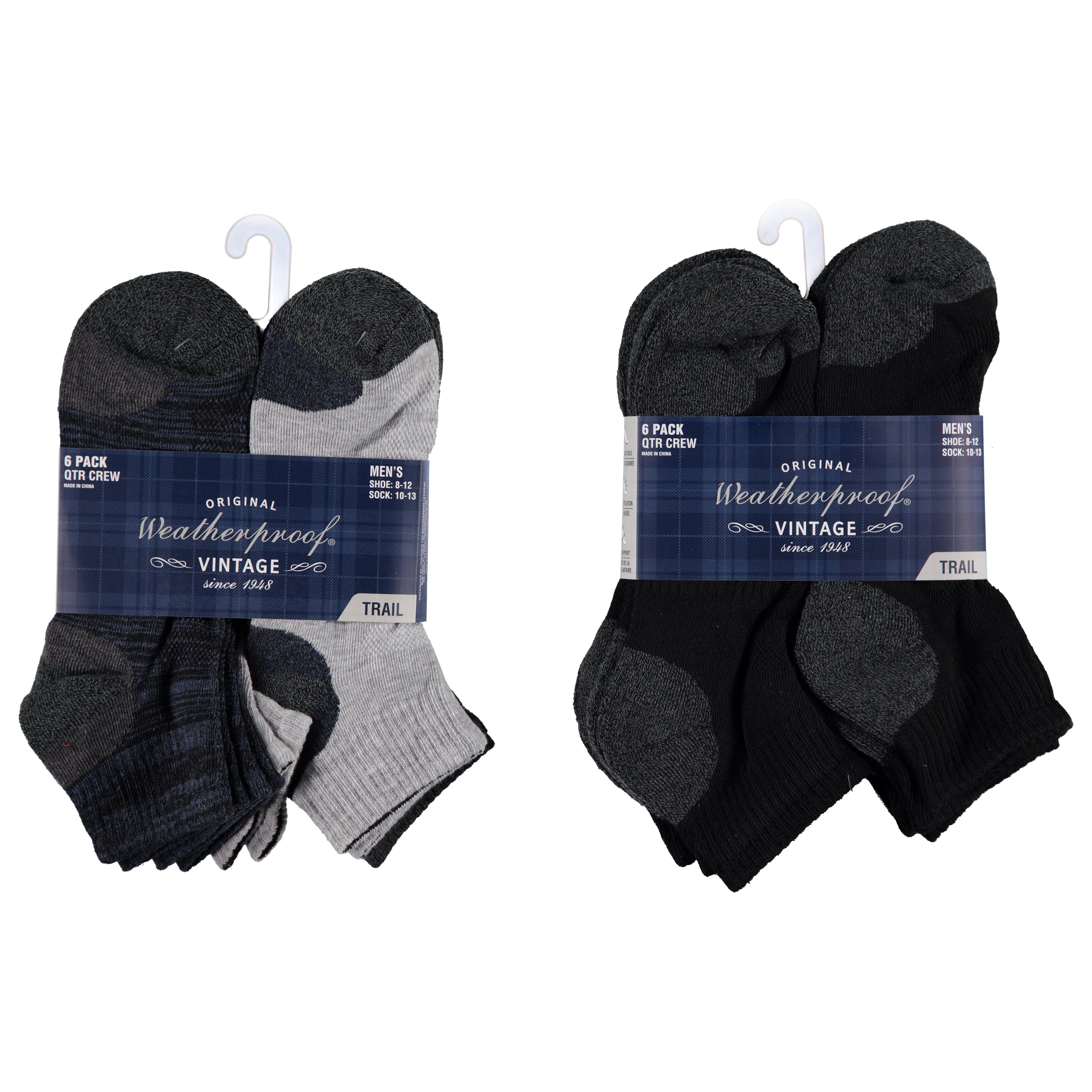 Weatherproof 6 Pack Terry Quarter Crew Sock - Assorted Colors 10-13 (WPV118882)