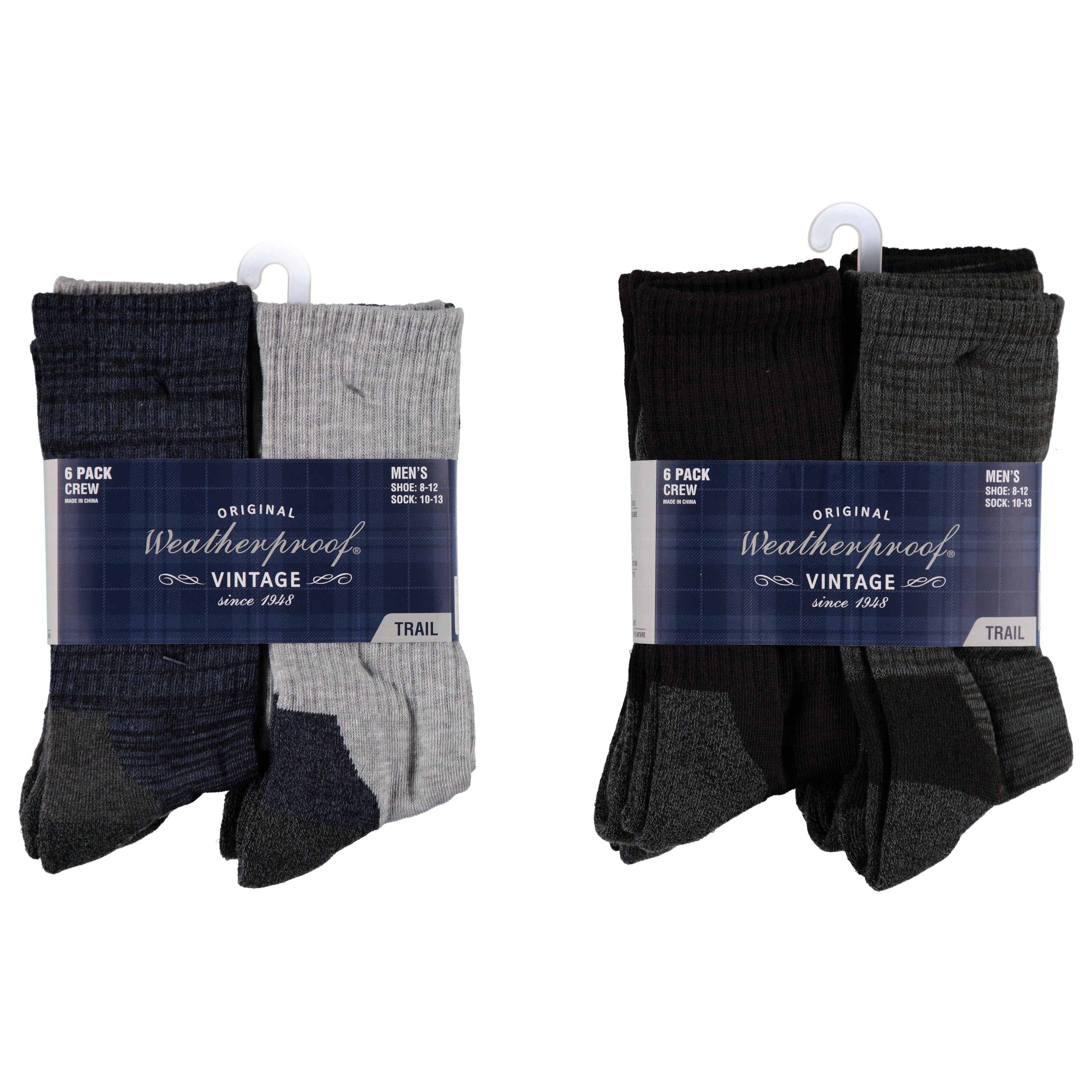 Weatherproof 6 Pack Terry Full Crew Sock - Assorted Colors 10-13 (WPV118883)